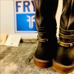 Tall Black Leather Riding Boots in Box, by Frye